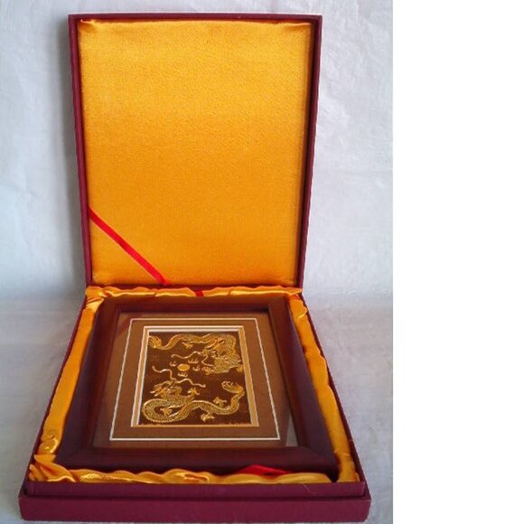 Dragons Hand-Engraved Gold-Plating Copper Plate Art with Gift Box